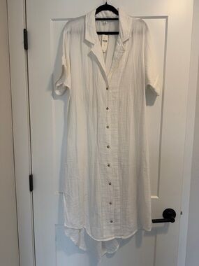 Anthro White Gauze Button Front Shirt Dress - sz M